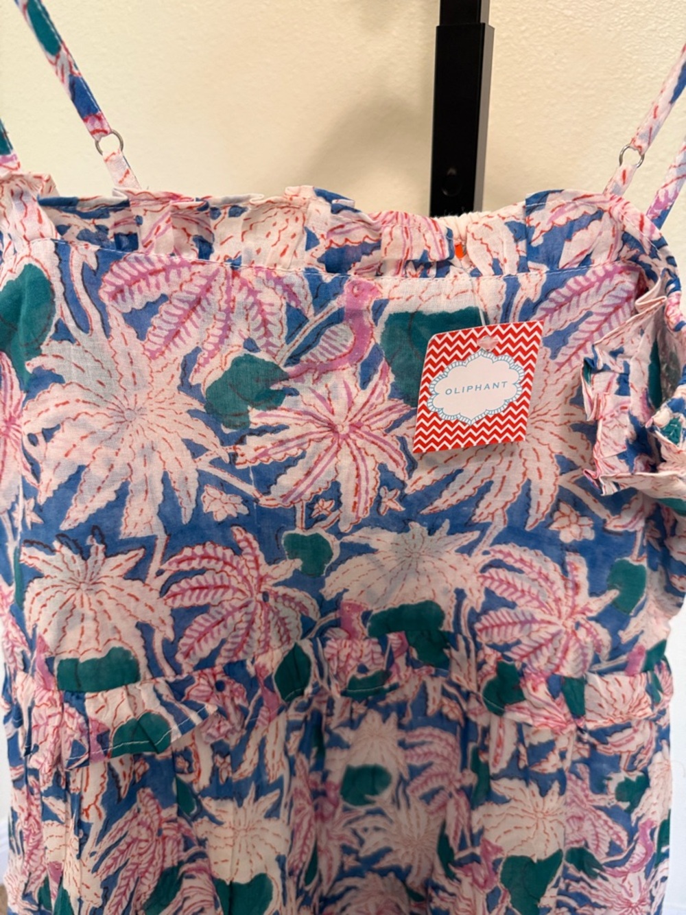 Oliphant 🪻🪻Womens Floral Tiered Sundress with Blue & Pink Print